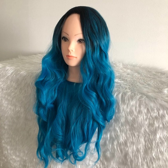 26 inches Blue Synthetic Cosplay Wig Long Wavy full Wig for Halloween and Party main image 6